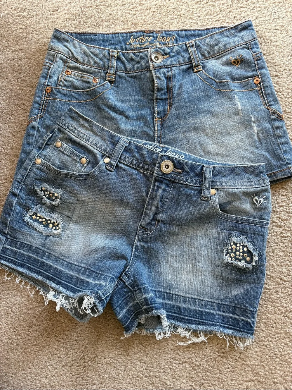 Justice Kids Girls set kit bundle of 2 Jean denim shorts size 14 EUC